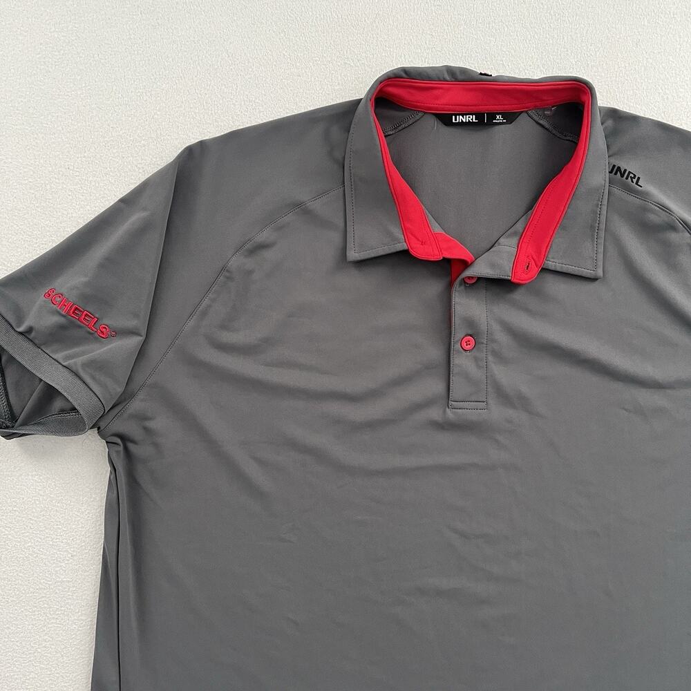 UNRL X Scheels Men Gray Red Performance Athletic Fit Short Sleeve Polo Shirt XL